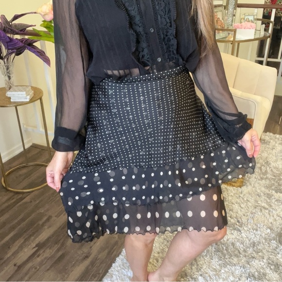 Tommy Hilfiger Mid Length Silk Black White Polka Dots Tier Ruffle Layer Skirt 16 - Picture 4 of 11